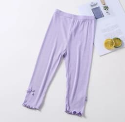 3-10Y Summer Kids Sweet Style Leggings Girls Solid Color Bow Seven Point Pants Waist Elastic Breathable Children Trousers