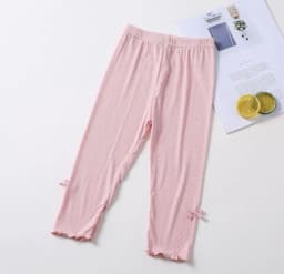 3-10Y Summer Kids Sweet Style Leggings Girls Solid Color Bow Seven Point Pants Waist Elastic Breathable Children Trousers