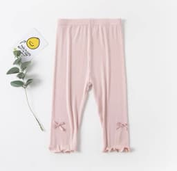 3-10Y Summer Kids Sweet Style Leggings Girls Solid Color Bow Seven Point Pants Waist Elastic Breathable Children Trousers