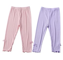 3-10Y Summer Kids Sweet Style Leggings Girls Solid Color Bow Seven Point Pants Waist Elastic Breathable Children Trousers