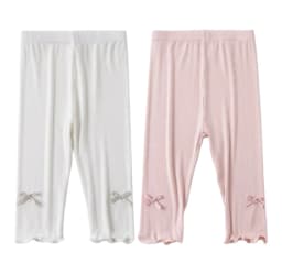 3-10Y Summer Kids Sweet Style Leggings Girls Solid Color Bow Seven Point Pants Waist Elastic Breathable Children Trousers