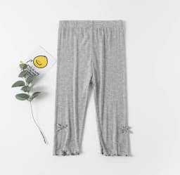 3-10Y Summer Kids Sweet Style Leggings Girls Solid Color Bow Seven Point Pants Waist Elastic Breathable Children Trousers