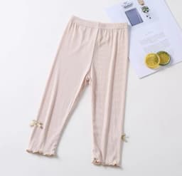 3-10Y Summer Kids Sweet Style Leggings Girls Solid Color Bow Seven Point Pants Waist Elastic Breathable Children Trousers