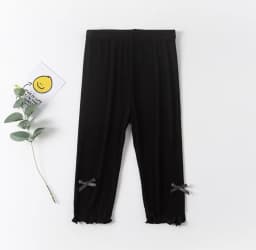 3-10Y Summer Kids Sweet Style Leggings Girls Solid Color Bow Seven Point Pants Waist Elastic Breathable Children Trousers
