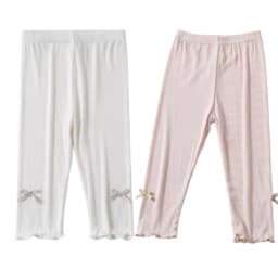 3-10Y Summer Kids Sweet Style Leggings Girls Solid Color Bow Seven Point Pants Waist Elastic Breathable Children Trousers