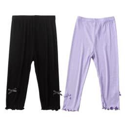3-10Y Summer Kids Sweet Style Leggings Girls Solid Color Bow Seven Point Pants Waist Elastic Breathable Children Trousers