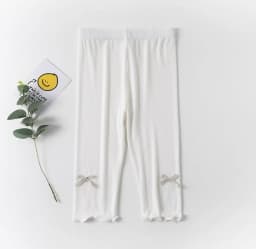 3-10Y Summer Kids Sweet Style Leggings Girls Solid Color Bow Seven Point Pants Waist Elastic Breathable Children Trousers
