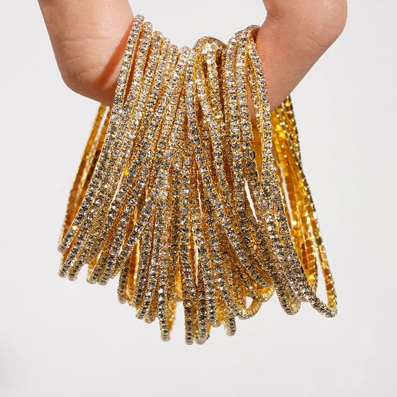 5pcs Fashion Crystal Rhinestone Elastic Bracelet For Women Stretch Stackable Bracelets Classic Wristband Daily Female Jewelry