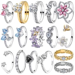S925 Silver Plated Pave Gem Floral Pearl Cluster Heart Ring Cuban Link Clover Blue Shiny Diamond Gift for Women Fine Jewelry