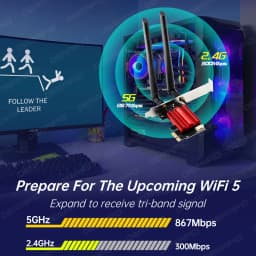 AC1200 PCIe WiFi Card Bluetooth 5.1 Desktop Network Adapter 1200Mbps Dual Band 5GHz 867Mbps Wireless Card for Windows 10 11