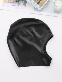 Faux Leather Head Cover Hood Face Mask Men Sexy Cap Gothic Blindfold Open Mouth Wet-look Cosplay Role Play Halloween Club Wear