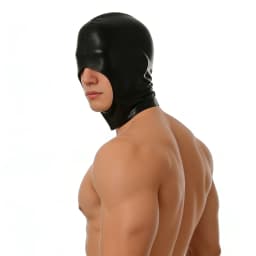 Faux Leather Head Cover Hood Face Mask Men Sexy Cap Gothic Blindfold Open Mouth Wet-look Cosplay Role Play Halloween Club Wear