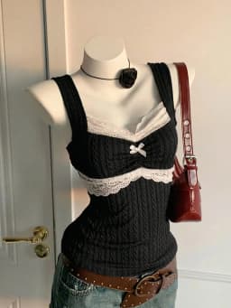 Y2K Summer Fashion New Lace Splicing Bow Decoration Pure Desire Women's Tank Top