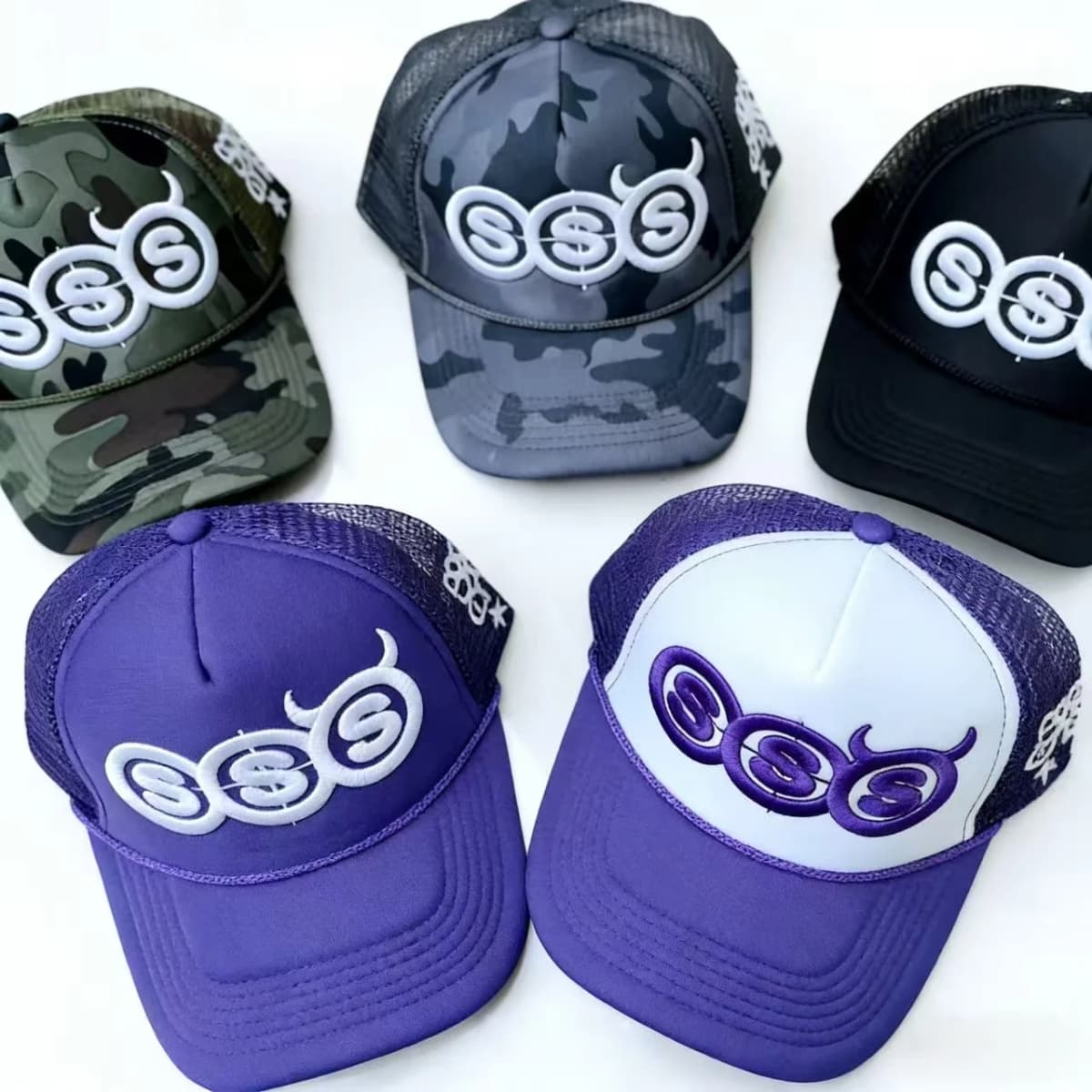 SSS Devil Horn Summer Travel Peaked Baseball Cap Men's Embroidery Hip-Hop Cap Style Sun Visor Adjustable Trucker Mesh Cap