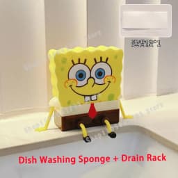 Cartoon SpongeBobs SquarePants Dish Washing Brush Cute Kitchen Home Supplies Drain Rack Wall Hooks Reusable Scrub Scouring Pad