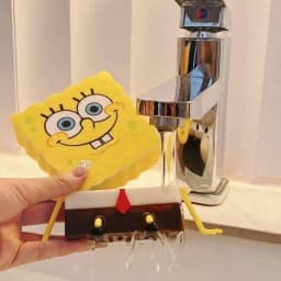 Cartoon SpongeBobs SquarePants Dish Washing Brush Cute Kitchen Home Supplies Drain Rack Wall Hooks Reusable Scrub Scouring Pad