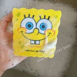 Cartoon SpongeBobs SquarePants Dish Washing Brush Cute Kitchen Home Supplies Drain Rack Wall Hooks Reusable Scrub Scouring Pad
