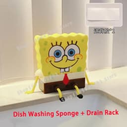 Cartoon SpongeBobs SquarePants Dish Washing Brush Cute Kitchen Home Supplies Drain Rack Wall Hooks Reusable Scrub Scouring Pad