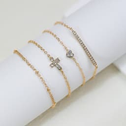 4pcs Fashionable Cubic Zirconia Cross & Heart Decor Multi-Layer Bracelet Set For Women, Birthday Party Jewelry, Best Gift