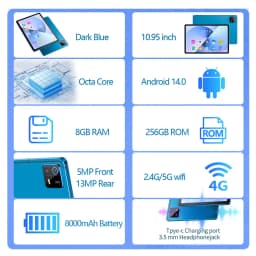 New Arrivals 10.95 Inch Android Tablets Octa Core Processor 8GB RAM 256GB ROM Android 13 Dual SIM Dual Cameras HD Screen 8000mAh