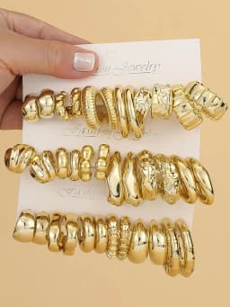 6pairs-18pairs Fashionable Golden-Plated Lightweight Plastic Material Earrings Set,Minimalist Style For Women's Daily Dressing