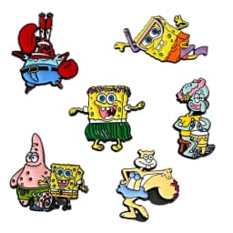 6pcs SpongeBob Enamel Pin Set Cartoon Brooches Metal Badges for Backpack Clothing Jewelry Collection Holiday Gift for Friends