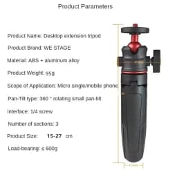 Roreta Mini Extendable Desktop Tripod Handheld Photography Bracket Stand W/ Flexible Ballhead 1/4 Inch Screw Mount for Selfie