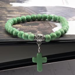 Vintage Cross Natural Stone 6mm Beads Bracelet Charm Men Blue Bead Pendant Strand Bracelets Bangles Women Fashion Jewelry Gifts