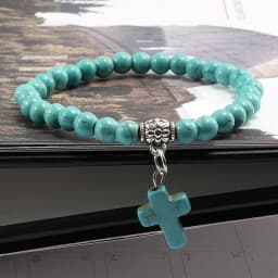Vintage Cross Natural Stone 6mm Beads Bracelet Charm Men Blue Bead Pendant Strand Bracelets Bangles Women Fashion Jewelry Gifts