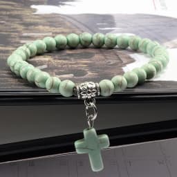 Vintage Cross Natural Stone 6mm Beads Bracelet Charm Men Blue Bead Pendant Strand Bracelets Bangles Women Fashion Jewelry Gifts