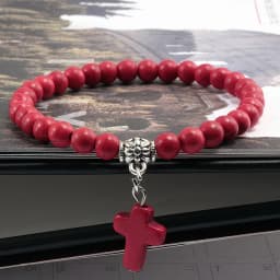 Vintage Cross Natural Stone 6mm Beads Bracelet Charm Men Blue Bead Pendant Strand Bracelets Bangles Women Fashion Jewelry Gifts