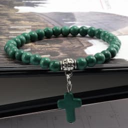 Vintage Cross Natural Stone 6mm Beads Bracelet Charm Men Blue Bead Pendant Strand Bracelets Bangles Women Fashion Jewelry Gifts