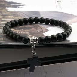 Vintage Cross Natural Stone 6mm Beads Bracelet Charm Men Blue Bead Pendant Strand Bracelets Bangles Women Fashion Jewelry Gifts