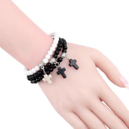 Vintage Cross Natural Stone 6mm Beads Bracelet Charm Men Blue Bead Pendant Strand Bracelets Bangles Women Fashion Jewelry Gifts