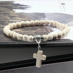 Vintage Cross Natural Stone 6mm Beads Bracelet Charm Men Blue Bead Pendant Strand Bracelets Bangles Women Fashion Jewelry Gifts