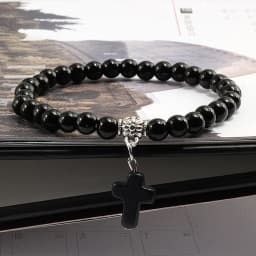 Vintage Cross Natural Stone 6mm Beads Bracelet Charm Men Blue Bead Pendant Strand Bracelets Bangles Women Fashion Jewelry Gifts