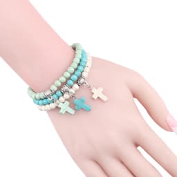 Vintage Cross Natural Stone 6mm Beads Bracelet Charm Men Blue Bead Pendant Strand Bracelets Bangles Women Fashion Jewelry Gifts
