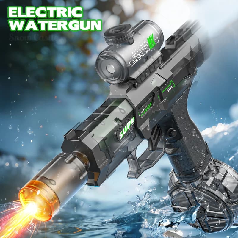 Electric Water Gun Automatic Continuous Firing Squirt Gun Outdoor Toy Long Range Shooting Water Gun with Lights Swimming Toys
