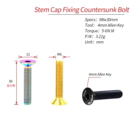 RISK 1PCS M6x30 M6x35 M6x40 M6x50mm Bicycle Headset Bolts Titanium Stem Cap Screws for Mountain MTB Road Bike M6*30/35/40/50mm