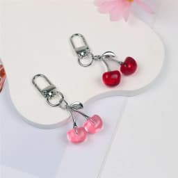Creative Cherry Keychain for Women Resin Fruit Bag Pendant Pearl Bow Silver Heart Key Ring Backpack Car Ornament Girls Gift