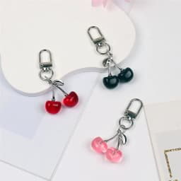 Creative Cherry Keychain for Women Resin Fruit Bag Pendant Pearl Bow Silver Heart Key Ring Backpack Car Ornament Girls Gift