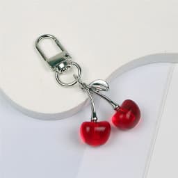 Creative Cherry Keychain for Women Resin Fruit Bag Pendant Pearl Bow Silver Heart Key Ring Backpack Car Ornament Girls Gift