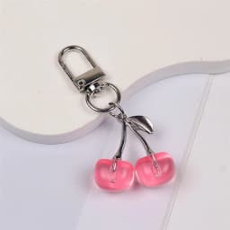 Creative Cherry Keychain for Women Resin Fruit Bag Pendant Pearl Bow Silver Heart Key Ring Backpack Car Ornament Girls Gift
