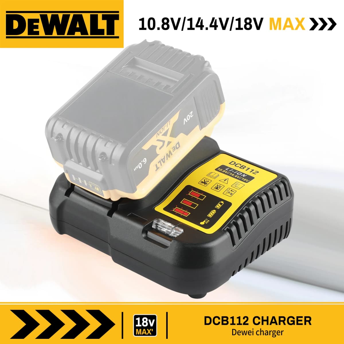 DCB112 Lithium Battery Charger - Suitable for 10.8V, 12V, 14.4V, 18V, 20V DCB Series Lithium-ion Batteries