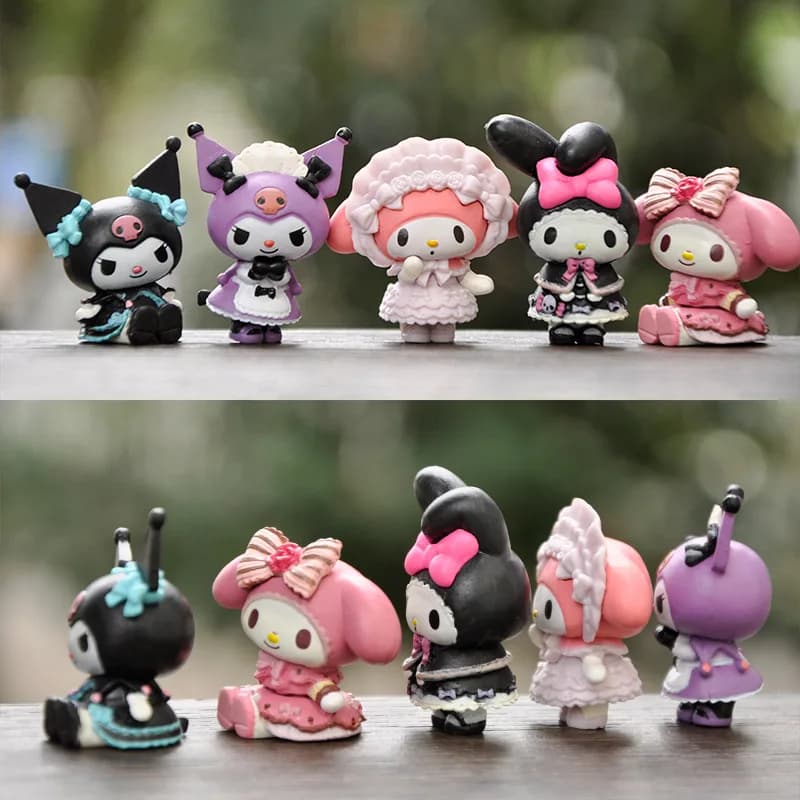 5Pcs-Set Sanrio Cinnamoroll Anime Figure Pochacco Kuromi Pom Purin Hello Kitty Action Toys Model Doll My Melody Gifts