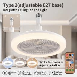 2-in-1 E27 Socket Fan Light Remote Control 85-265V Energy Saving Silent LED Ceiling Fan for Bedroom Kitchen Living Room
