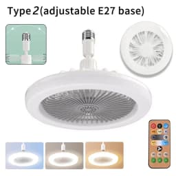 2-in-1 E27 Socket Fan Light Remote Control 85-265V Energy Saving Silent LED Ceiling Fan for Bedroom Kitchen Living Room