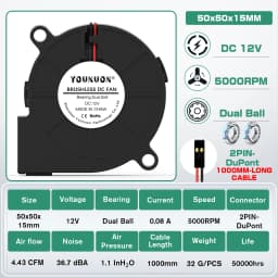 5015 5cm DC 5V 12V 24V 2Pin Dual Ball/Hydraulic Bearing Brushless Cooling Turbine Blower Fan 50mm x 15mm Blower Cooler Fan