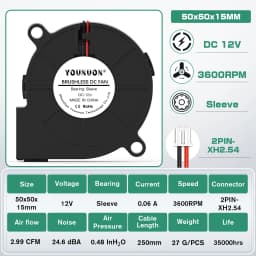 5015 5cm DC 5V 12V 24V 2Pin Dual Ball/Hydraulic Bearing Brushless Cooling Turbine Blower Fan 50mm x 15mm Blower Cooler Fan
