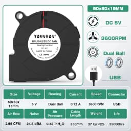 5015 5cm DC 5V 12V 24V 2Pin Dual Ball/Hydraulic Bearing Brushless Cooling Turbine Blower Fan 50mm x 15mm Blower Cooler Fan